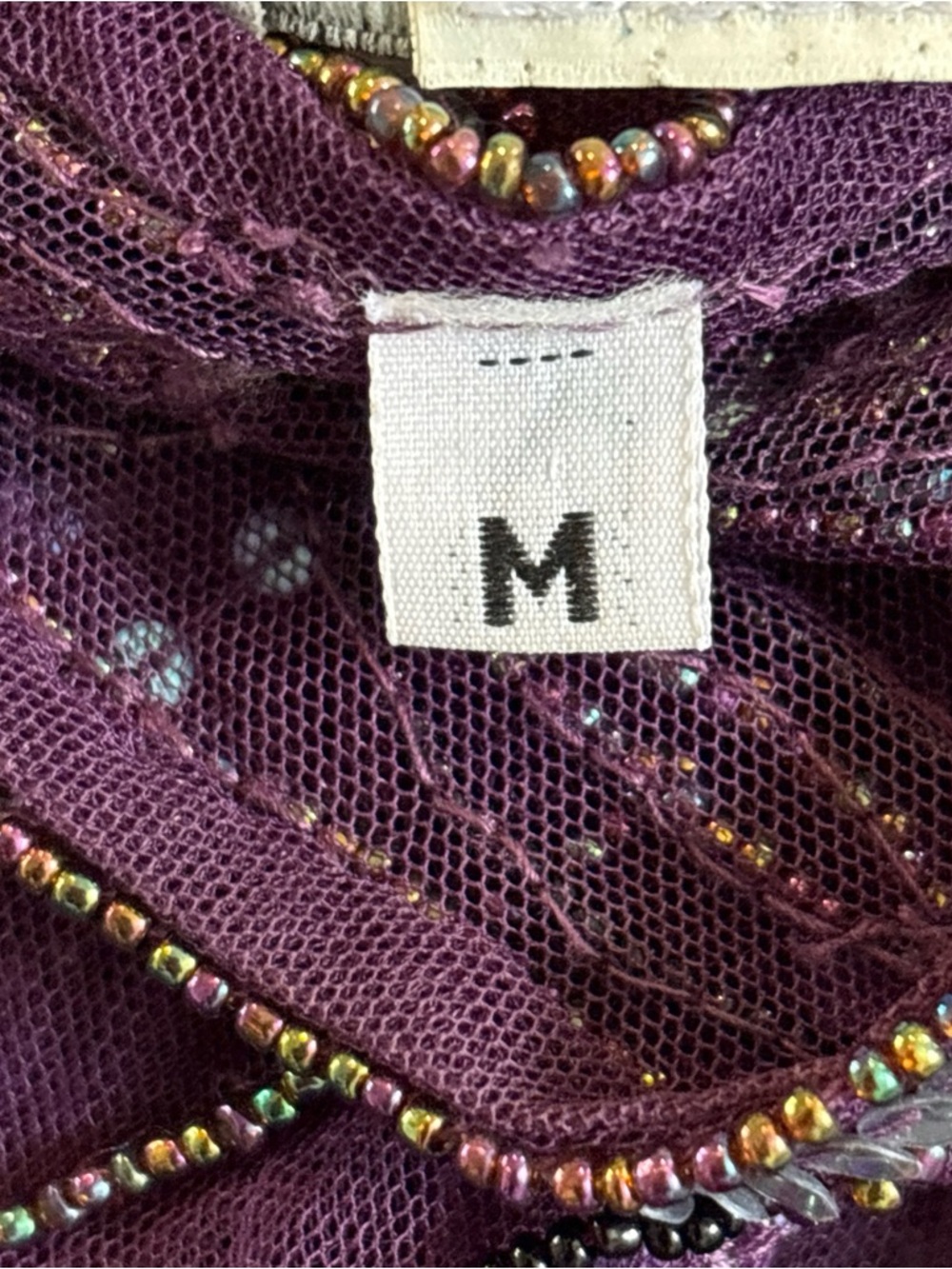 Unique Vintage 1920s Purple Beaded Dress Size Medium Sheer Sequins Sleeveless - Picture 11 of 14